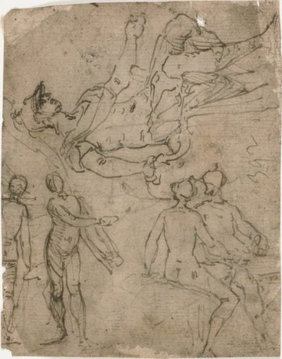 Skisser av sittende kriger, forskjellige figurer av Bernardo Castello