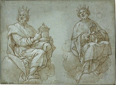 To sittende konger av Juda; Josia og Hiskia av Bernardo Castello
