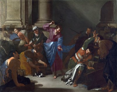 ""Le christ chassant les marchands du temple"" (Kristus driver handelsmennene fra tempelet) Peinture de Bernardo Cavallino (1616-1656) vers 1645 Dim 101x127,6 cm Nasjonalgalleriet, Londres av Bernardo Cavallino