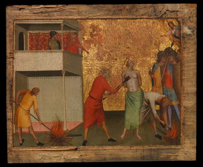 Saint Reparata torturert med rødglødende jern, ca. 1327-48 (tempera på tre) av Bernardo Daddi