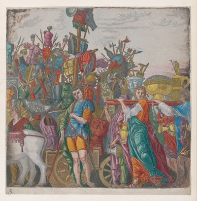 Sheet 3: Trophies of war, from The Triumph of Julius Caesar, 1599., 1599.    1186686   no       norwegian Successfully Translated  Original: Title Page and Eight Prints with Flowers Vingerhoedskruid en hondstand Digitalis. Dens Caninus / Vinger-hoed Kruid. av Bernardo Malpizzi