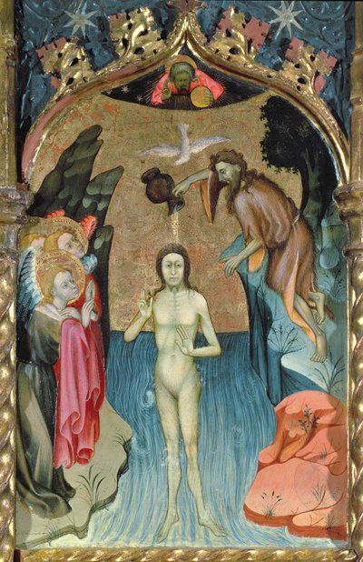 Altertavle som viser Jesu dåp av St. Johannes døperen fra kirken Cabrera av Bernardo Martorell