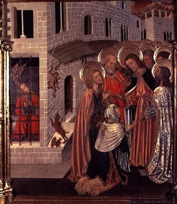 The Healing of the Possessed, predella-panel fra Transfigurasjonens altertavle av Bernardo Martorell