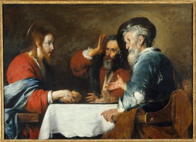 Kristus har Emmaus Kristus viser seg for pilegrimene som sitter ved et bord i et vertshus i Emmaus. Maleri av Bernardo Strozzi (1581-1644) 1640 Søn. 1,24x1,72 m Grenoble, Musee des Beaux Arts av Bernardo Strozzi