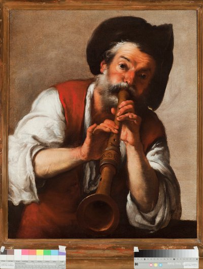 Il pifferaio (Fløytespilleren) (Piperen) Maleri av Bernardo Strozzi (1581-1644) Genes fra 1600-tallet, Musei di Strada Nuova (ex Palazzo Rosso) av Bernardo Strozzi