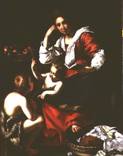 Madonna og barn med spedbarnet St. Johannes døperen av Bernardo Strozzi