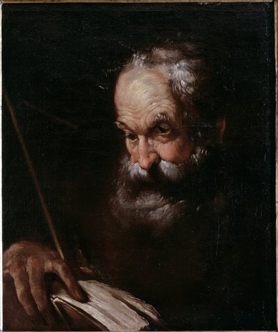 Portrett av gammel mann med en bok (olje på lerret av Bernardo Strozzi