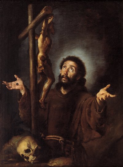 Frans av Assisi som tilber krusifikset av Bernardo Strozzi