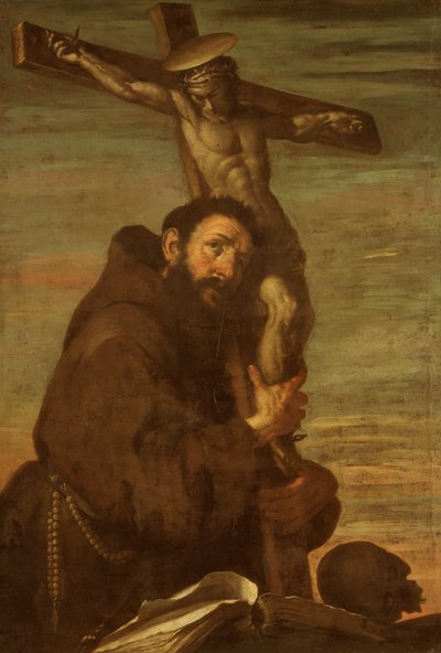 Frans av Assisi omfavner et krusifiks, c1600-1640. av Bernardo Strozzi