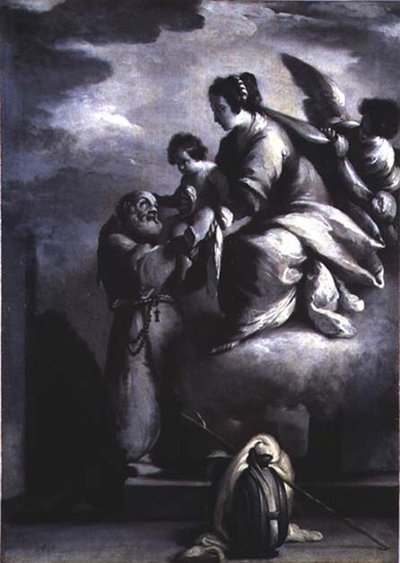 Jomfruen holder fram Kristusbarnet til den salige Felix av Cantalice av Bernardo Strozzi
