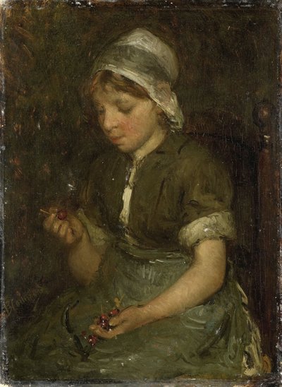 Jente med kirsebær av Bernardus Johannes Blommers or Bloomers