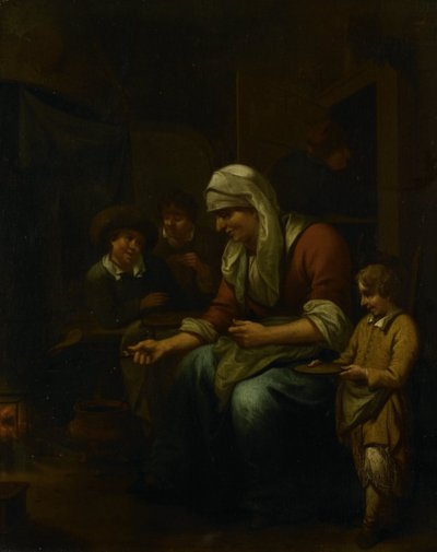 Kvinne lager pannekaker av Bernardus van Schijndel