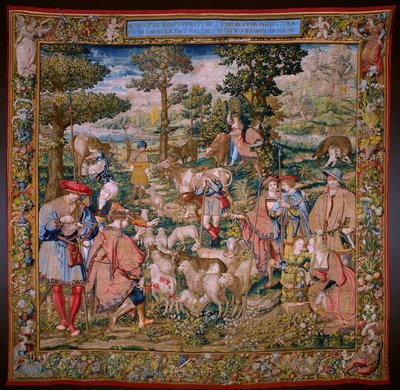 flamsk billedvev. Serien The Foundation of Rome: Faustulus møter Romulus og Remus. Tegner Barend van Orley (?). Brussel produksjon. 1525-1530. av Bernart van (attr. to) Orley