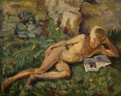Knut i gresset (olje på lerret) av Bernhard Dorotheus Folkestad
