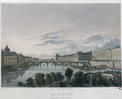 Pont eller Passerelle des Arts, Paris, 1832 (fargegravering) av Bernhard Schmidt