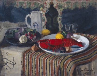 Tallerken med hummer og sitron (olje på lerret) av Bernt Wilhelm Tunold