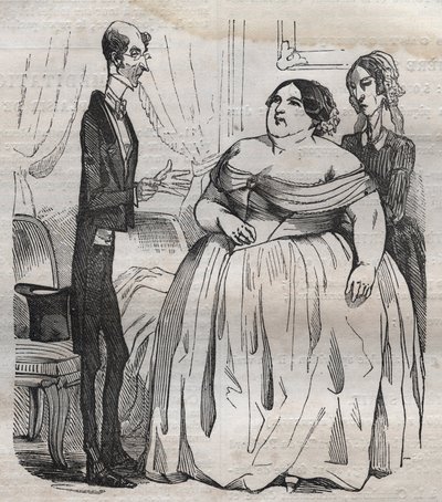 Gourmands - fedme og mager - gravering i "La Physiologie du gout"" av Jean Anthelme Brillat Savarin (Brillat-Savarin) av Bertall