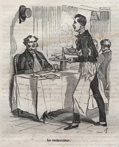 Restauratoren - gravering i "La Physiologie du gout"" av Jean Anthelme Brillat Savarin (Brillat-Savarin av Bertall