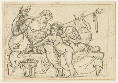 Design for et relieff som viser Amor og en liggende figur av Anacreon av Bertel Thorvaldsen