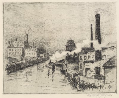 Fabrikker ved Chicago River av Bertha Evelyn Jaques