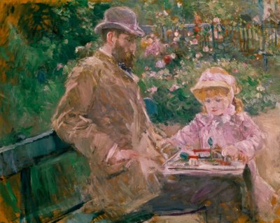 Eugene Manet og datteren hans i Bougival-hagen av Berthe Morisot