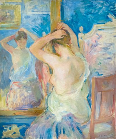 Foran speilet, ca. 1890 (olje på lerret) av Berthe Morisot