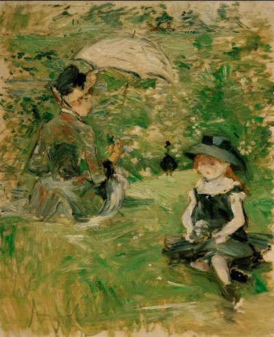 Ung kvinne og barn på øya av Berthe Morisot