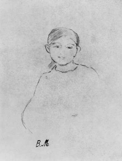 Portrett av en ung jente, 1887 (svart bly på papir) av Berthe Morisot