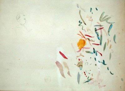 Skisse av en kvinnes hode og fargelinjer, muligens fra en skissebok, 1887 (wc og blyant på papir) av Berthe Morisot