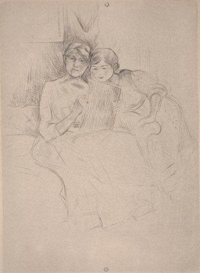 Tegneleksjonen - Berthe Morisot tegner med datteren sin, ca. 1889-90 (tørrpunkt) av Berthe Morisot