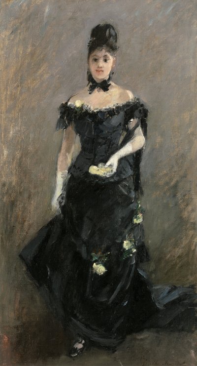 Kvinne i svart eller før teatret, 1875 av Berthe Morisot
