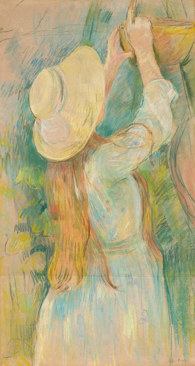 Ung jente holder en kurv av Berthe Morisot