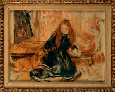 Ung jente leker med en hund, 1892 av Berthe Morisot