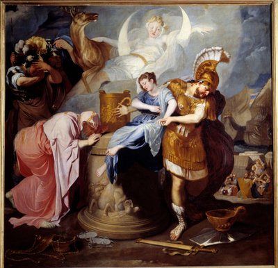 Offeret til Iphigenie-kongen Agamemnon ofrer datteren sin for å dempe Artemis sinne. Maleri av Bertholet Flemalle (1614-1675) 1600-tallet søn. 1,6x1,63 m av Bertholet Flemalle