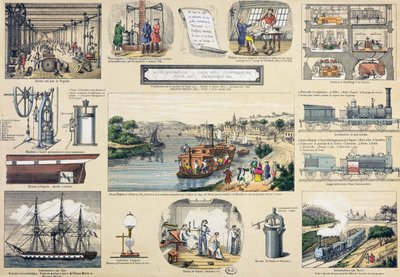 History of Steam, illustrasjon for en pedagogisk lærebok, midten av 1800-tallet av Bertmont