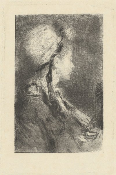 Kunstnerens kone i profil mot høyre, ca. 1880. av Bianchi Mose