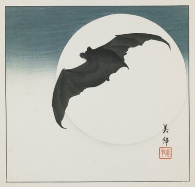 Flaggermus og måne, tidlig på 1900-tallet av Biho Takashi or Takahashi (b. 1873. fl 1890 1930)