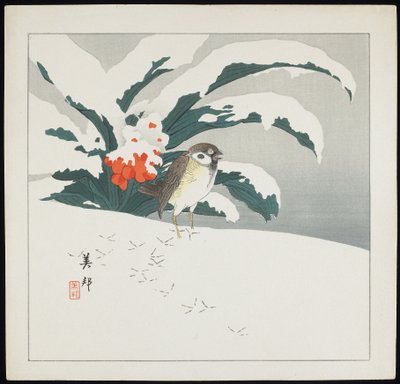 Bird in Snow, tidlig på 1900-tallet av Biho Takashi or Takahashi (b. 1873. fl 1890 1930)