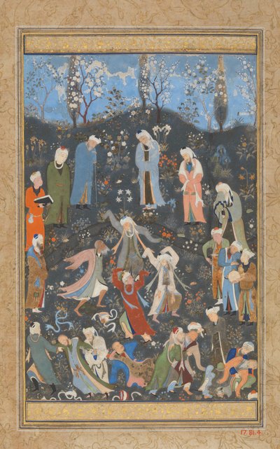 Dansende dervisjer, Folio fra a Divan of Hafiz, ca. 1480. av Bihzad