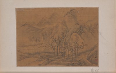 Landskap (miniatyr fra album med elleve malerier; blekk og farge på silke) av Bin Zheng