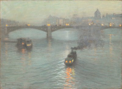 Kveld på Seinen, ca. 1888 (pastell på forberedt lerret) av Birge Harrison