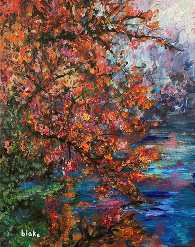 Autumn River, ca. 2021 (akryl på lerret) av Blake Munch