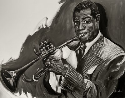 Louis Armstrong, ca. 2021 (akryl på lerret) av Blake Munch