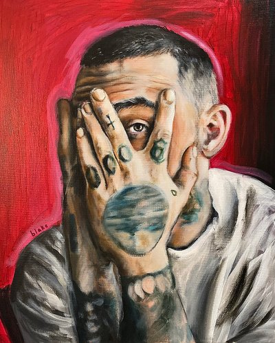 Mac Miller, ca. 2020 (akryl på lerret) av Blake Munch