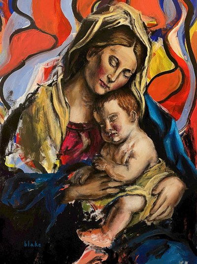 Madonna And Child, ca. 2020 (akryl på lerret) av Blake Munch