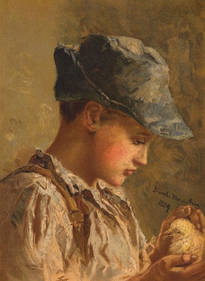 Gutt med en fugl (chromolitho) av Blanche F. MacArthur