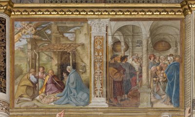 Central Aave, Fourth North Span, Tilbedelse av hyrdene, omskjæring, Boccaccio Boccaccino 1516-17 av Boccaccio Boccaccino