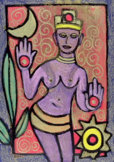 Goddess, 2002 (olje, pastell og indisk blekk på papir) av Bodel Rikys