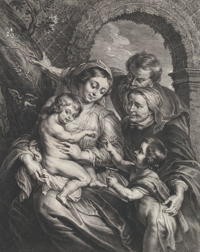 Den hellige familie med Saint Elizabeth og spedbarnet Saint John the Baptist, som holder..., ca. 1600-59. av Boetius Adams Bolswert