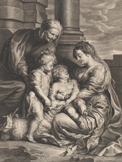 Jomfru- og Kristusbarnet med Saint Anne og Saint John the Baptist, ca. 1640-59.. av Boetius Adams Bolswert